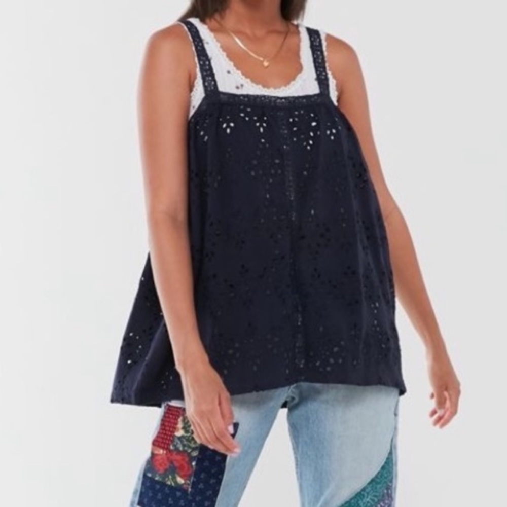 Urban Outfitters Navy Blue Eyelet Tank Top Shirt